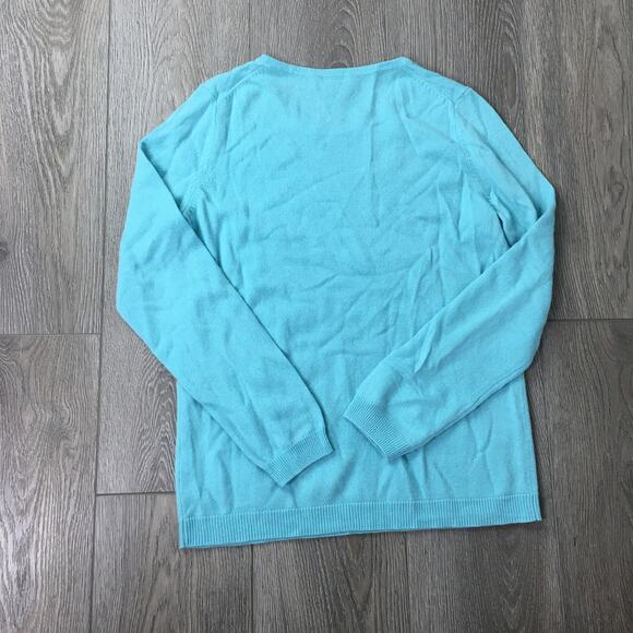 Talbots Petites Pure 100% Cashmere Knit Pullover Sweater Round Neck Teal Blue MP - Picture 2 of 5